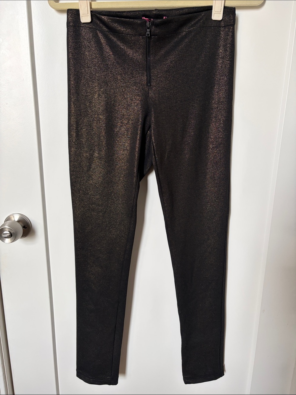 Shimmery Black Leggings with Front Zip